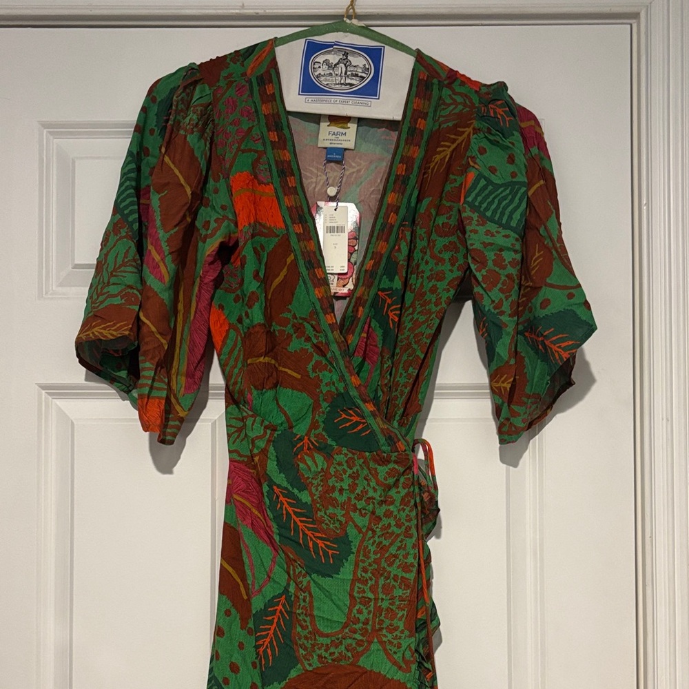 FARM Rio Vibrant Green and Brown wrap dress